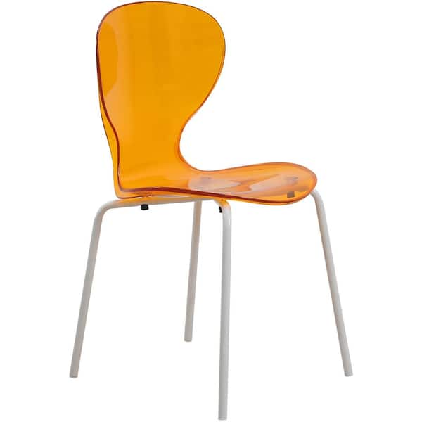 Oyster Modern Transparent Stackable Dining Chair Stainless Steel White Base in Transparent Orange