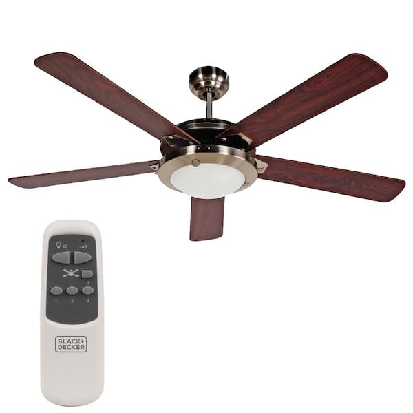 BLACK+DECKER BCF5211R 52 in. 5-Bladed Brushed Nickel Indoor Ceiling Fan with Light and Reversible Blades and Remote Control