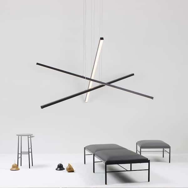 UMEILUCE 3-Lights Integrated LED Matte Black Modern Sputnik Chandeliers with Remote Controller Dimming