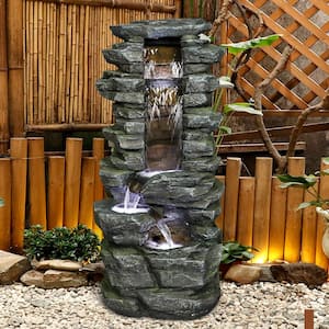 31 in. Showering Garden Waterfall with LED Resin Outdoor Fountains