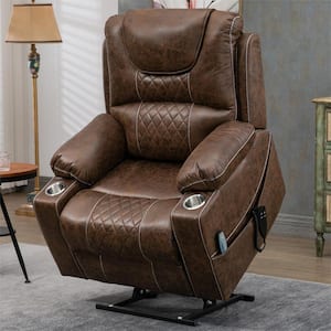 Exclusive Oversized Suede Multifunctional Recliner Chair with Massage, Heatingand2 Cup Holder - Camel(Dual OKIN Motor)