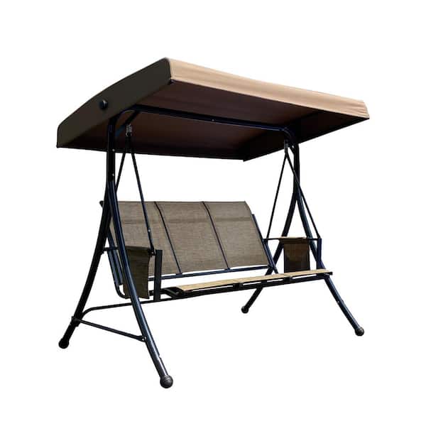 Amucolo 74.8 in. 3-Person Metal Patio Swing Chair with Side Bags, Canopy Adjustable