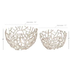 Silver Handmade Aluminum Coral Decorative Bowl (Set of 2)