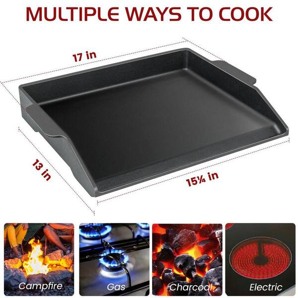 Lynzavix 17 in. x 13 in. Black Cast Iron Flat Griddle Reinforced