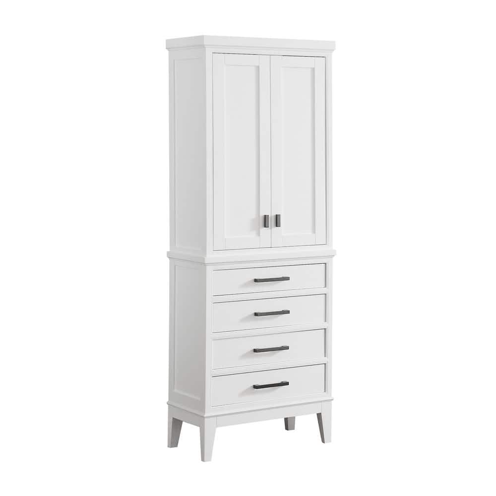 White Solid Wood Lockable Linen Tower Cabinet