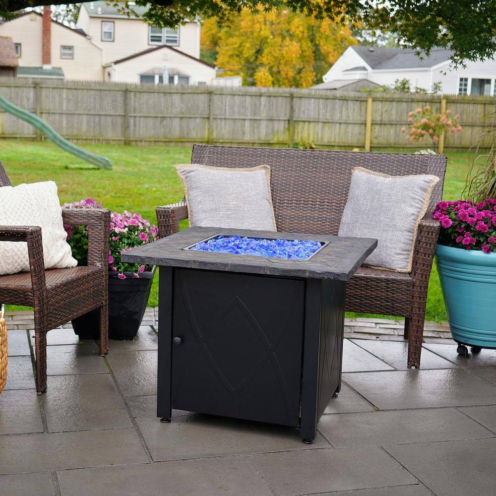 30-Inch Black Steel Propane Fire Pit Table with Fire Glass
