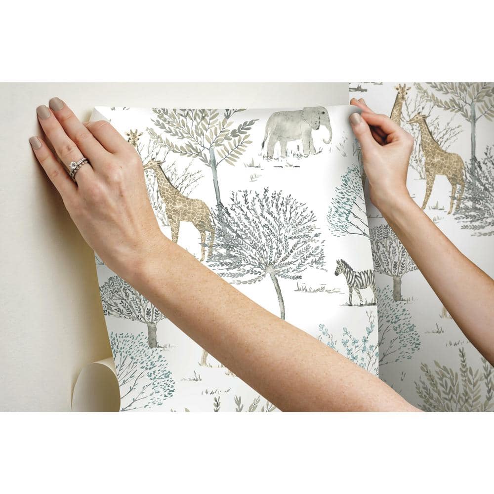 Neutral Safari Animals Peel and Stick Wallpaper Roll