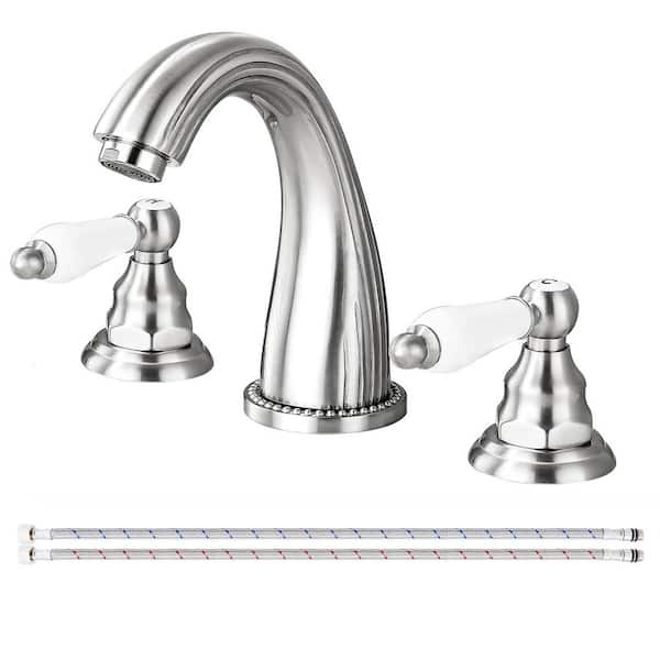 2 Handles 8 in. Widespread Bathroom Faucet 3-Hole Sink Faucet in Brushed Nickel