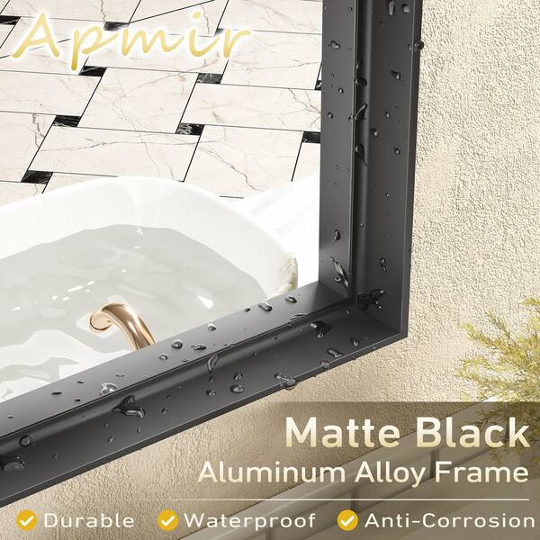24 in. W x 36 in. H Rectangular Aluminum Alloy Framed and Tempered Glass Wall Bathroom Vanity Mirror in Matte Black
