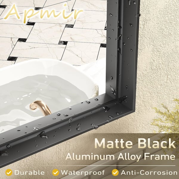 30 in. W x 36 in. H Rectangular Aluminum Alloy Framed and Tempered Glass Wall Bathroom Vanity Mirror in Matte Black