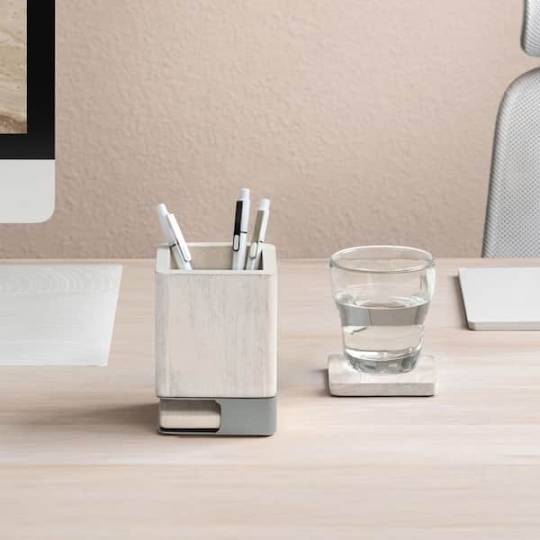 Solid Wood Pen Cup Holder with 2-Coasters