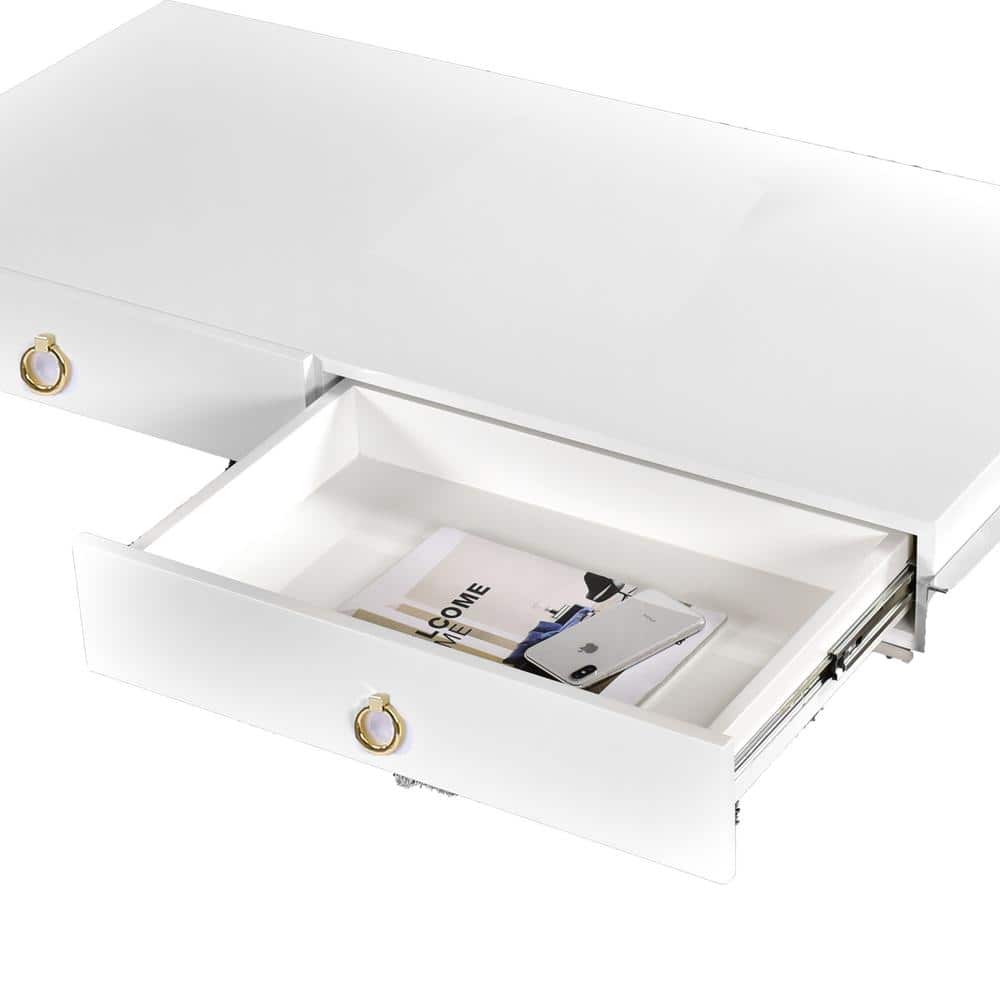 Elysian 47" Gold and White High Gloss Writing Desk with 3 Drawers
