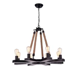 Mikkol 8-Light Brownish Black Candle Style Wagon Wheel Chandelier for Kitchen, Dining/Living Room with No Bulbs Included