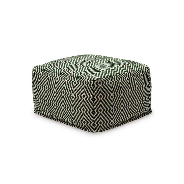 Signature DESIGN BY ASHLEY Abacy Green/Ivory Cotton 23 in. W x 23 in. D x 14 in. H Pouf