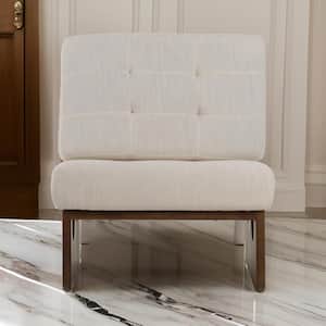 Cid Sen 29 Inch Accent Chair, Beige Polyester, Brown Wood Legs and Armrests By Casagear Home