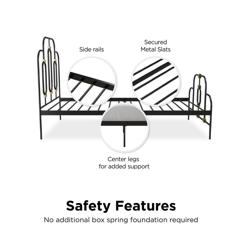 Olivia Twin Black and Gold Metal Bed Frame with Headboard