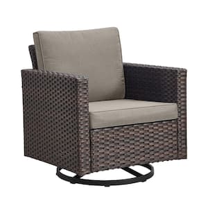 U-Weave Metal and Brown Wicker Outdoor Rocking Chair Patio Swivel Chairs with Olefin Gray Cushions