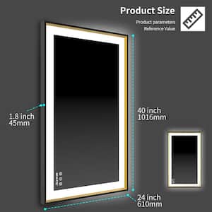 40 in. x 24 in. Black and Gold Anti-Fog Memory LED Dimmable Touch Sensor Modern Rectangle Bathroom Framed Wall Mirror