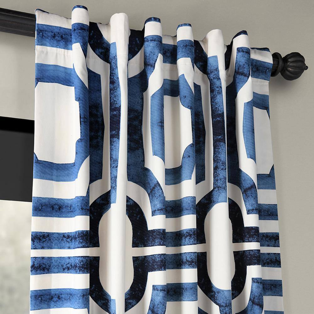 Mecca Blue Geometric Cotton Room Darkening Curtain Panel