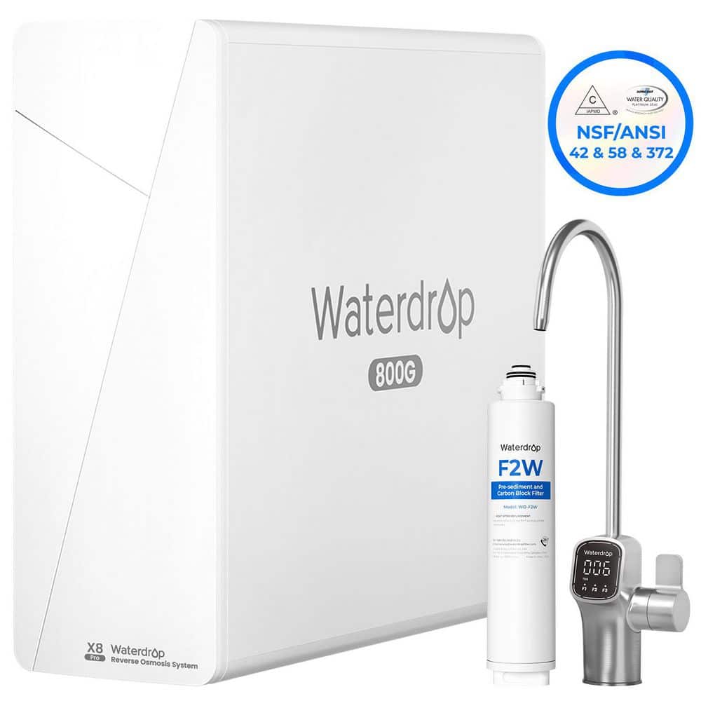 X8-PRO Reverse Osmosis Water Filter, NSF/ANSI 42&58&372 Certified, 800 GPD Tankless RO System, 9-Stage Smart Faucet