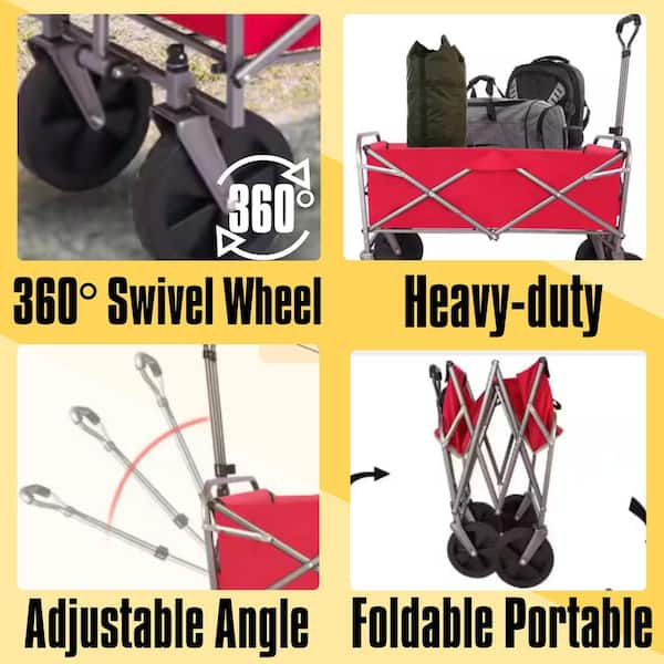 4 cu. ft. Polyester Fabric Portable Garden Cart Camping Foldable Folding Wagon in Red