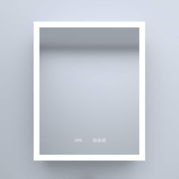 24 in. W x 30 in. H Rectangular Silver Aluminum Recessed/Surface Mount Left Medicine Cabinet with Mirror LED and Clock