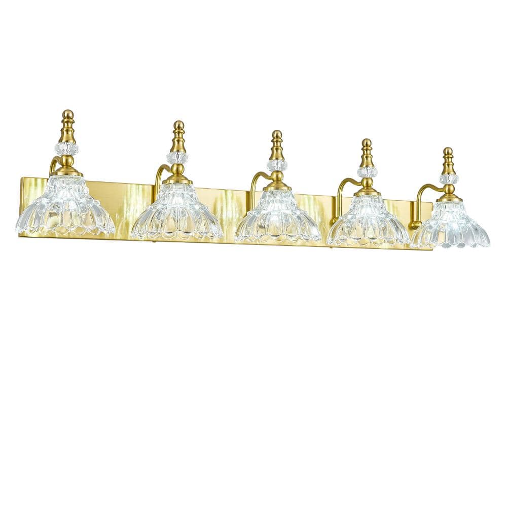 38.58in 5-Light Gold with Flower Glass Shade Vanity Lights Suitable for Bathroom price history on PriceWatchPro