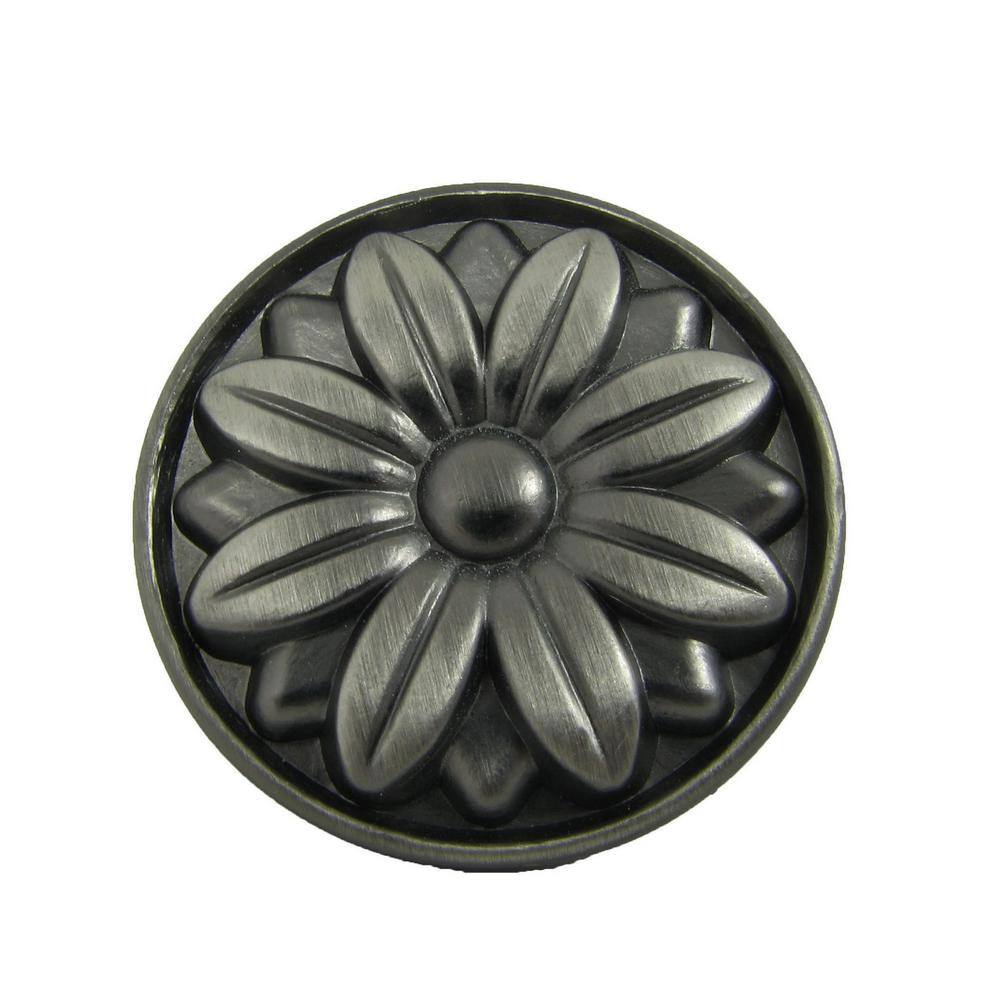 Weathered Nickel Round Flower Embossed Cabinet Knob Set