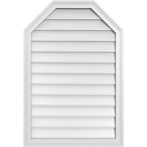 26 in. x 38 in. Octagonal Top Surface Mount PVC Gable Vent: Decorative with Brickmould Frame