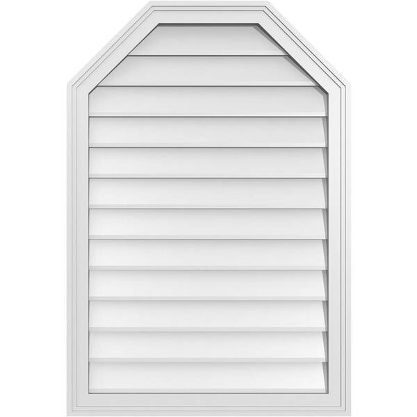 Ekena Millwork 26 in. x 38 in. Octagonal Top Surface Mount PVC Gable Vent: Decorative with Brickmould Frame