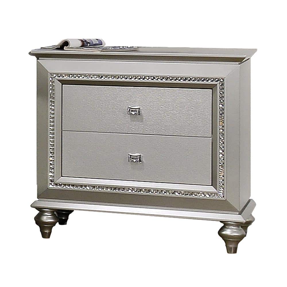 Kaitlyn Champagne Glam 2-Drawer Nightstand with Crystal Trim