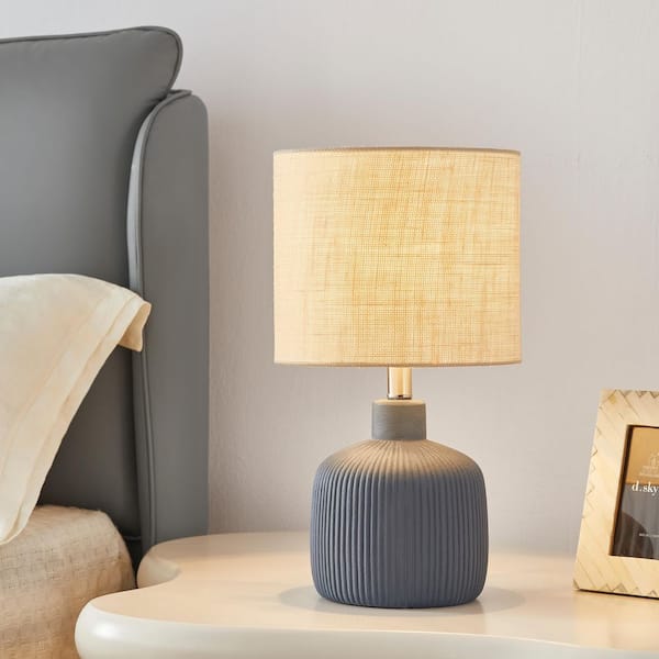 17.75 in. Painted Blue Contemporary Ceramic Table Lamp for Living Room with Natural Linen Shade
