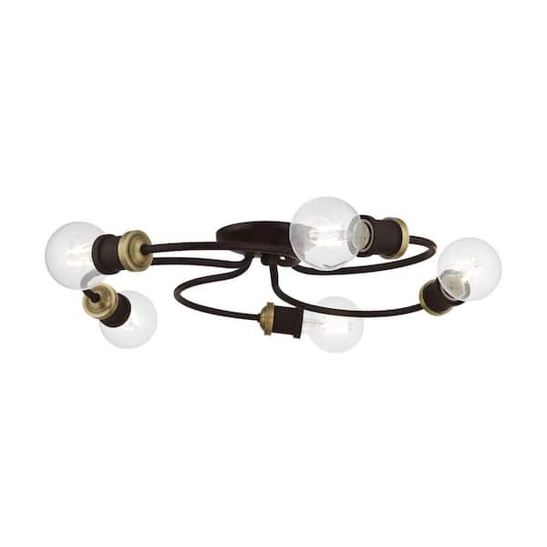 AVIANCE LIGHTING Engelmann 20 in. 5-Light Bronze Large Flush Mount with Antique Brass Accents