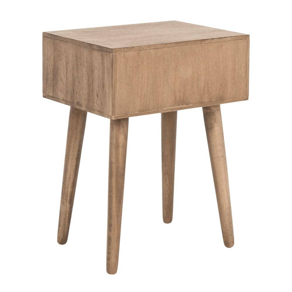 Transitional Desert Brown Pine Wood Side Table with Storage