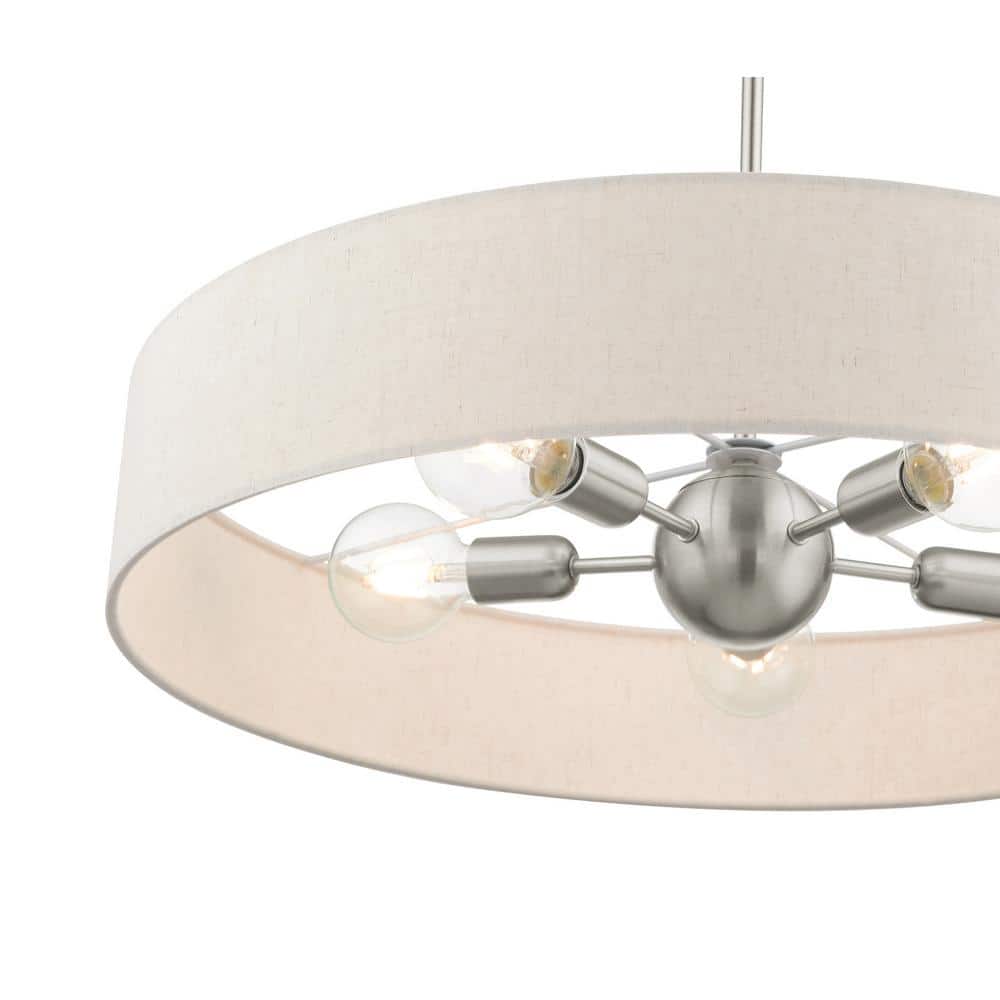 Venlo Brushed Nickel 5-Light Drum Pendant with Oatmeal Shade