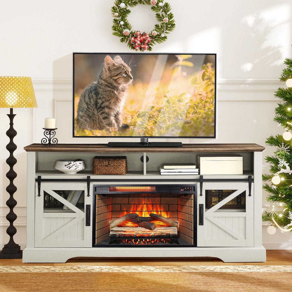 60 in. Freestanding Ultra Thin Tempered Glass Front Smart Electric Fireplace and TV Stand with Remote in White price history on PriceWatchPro