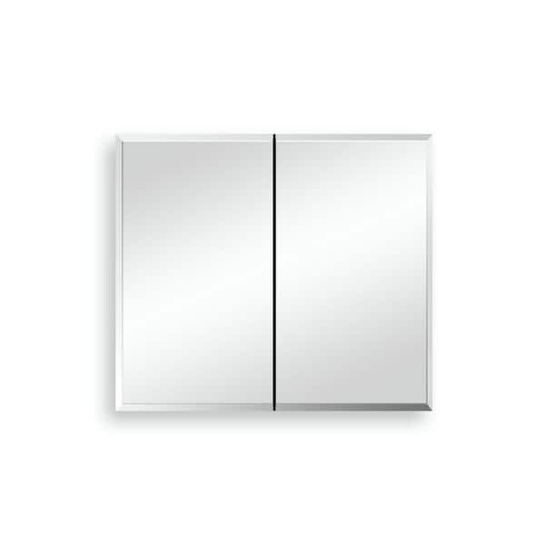 Unbranded 30 in. W x 26 in. H Silver Surface Mount Frameless Medicine Cabinet with Mirror