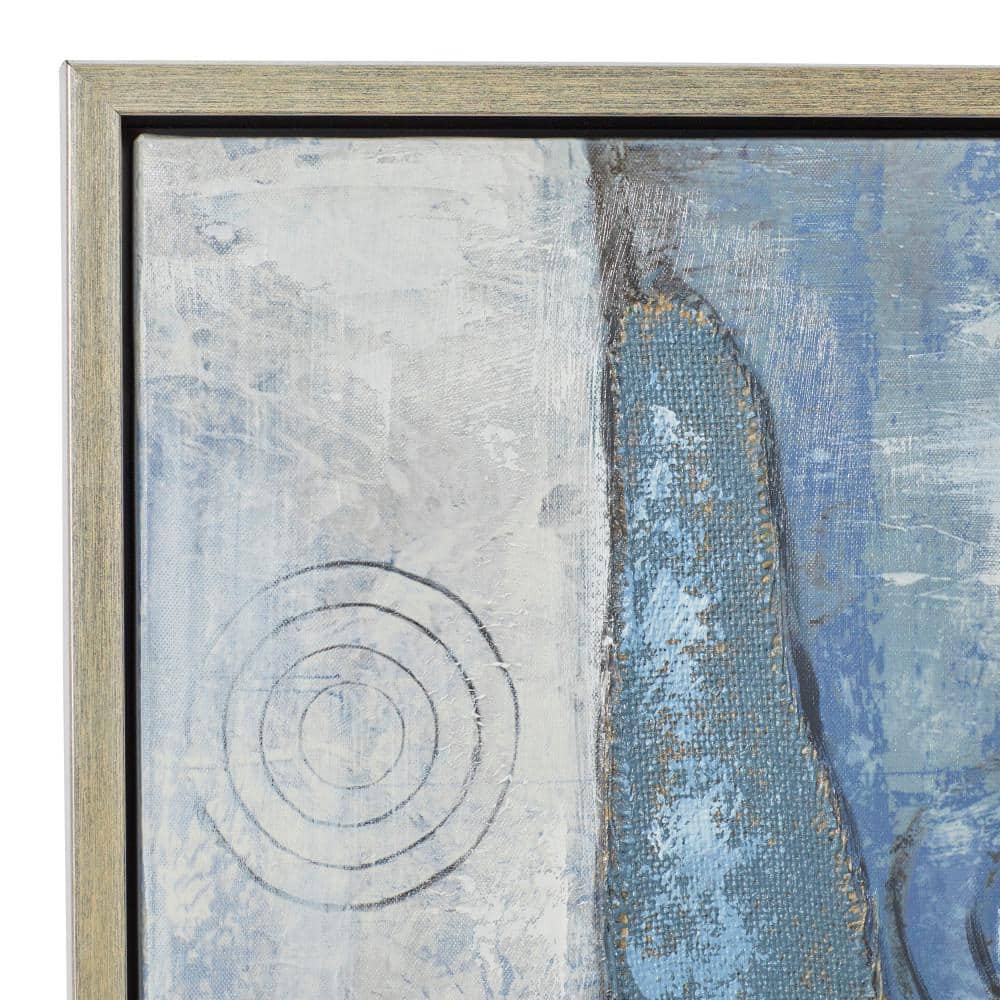 55" x 28" Blue and Gray Abstract Canvas Wall Art with Silver Frame