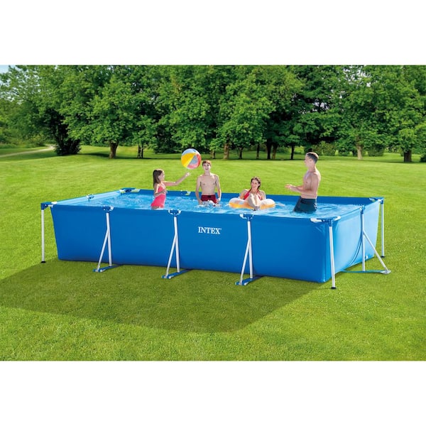 INTEX ft. x 7.3 ft. x 33 in. Rectangular Frame Above Ground Swimming Pool, Blue - The Home