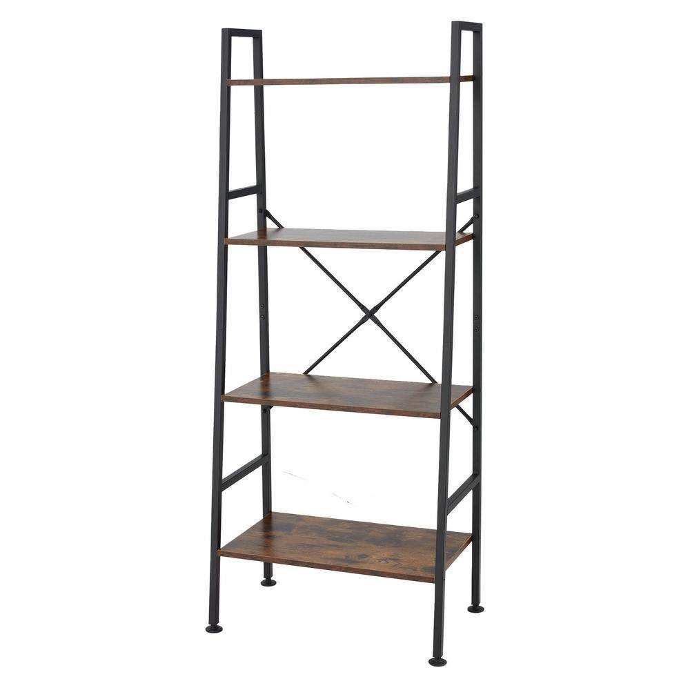 JOMEED Rustic Modern 14.7 in. W 4Tier Brown Wood and Steel Bookshelf
