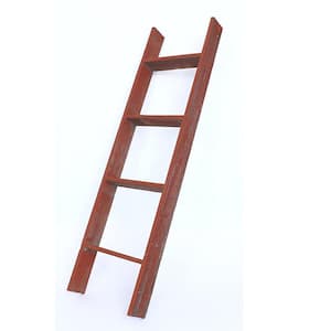 48 in. x 13 in. Rustic Farmhouse Rustic Red Wooden Decorative Bookcase Picket Ladder