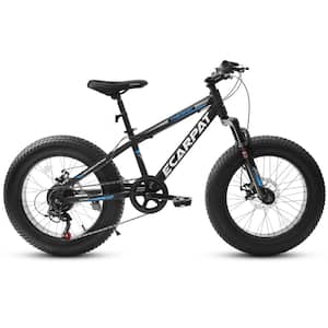 20 Inch Fat Tire Full 7 Speed Mountain Bike with Dual DiscBrake, High-Carbon Steel Frame, Front Suspension Black