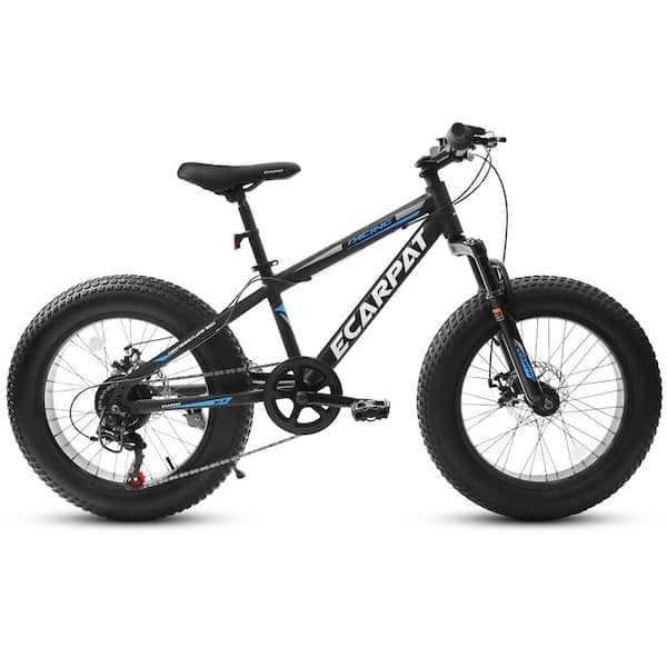 Unbranded 20 Inch Fat Tire Full 7 Speed Mountain Bike with Dual DiscBrake, High-Carbon Steel Frame, Front Suspension Black