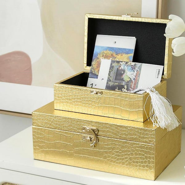 Set of 2 Wooden Nesting Storage Boxes, Crocodile Leather with