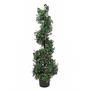 48 in Artificial Boxwood Spiral Topiary with Multi-Function LED Lights, Green