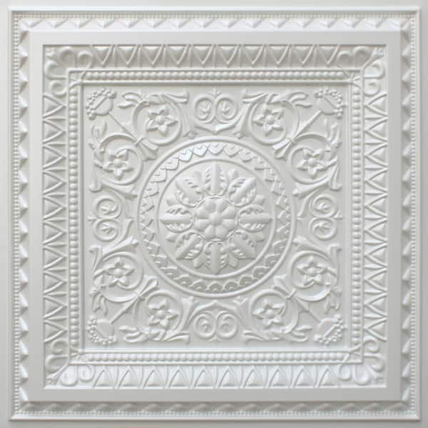 Dundee Deco Falkirk Perth Pearl White 2 ft. x 2 ft. Decorative Modern Glue Up or Lay In Ceiling Tile (100 sq. ft./case)