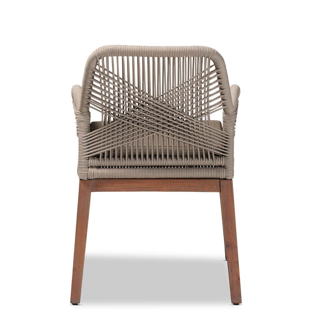 Gray Woven Rope Mahogany and Aluminum Dining Arm Chair
