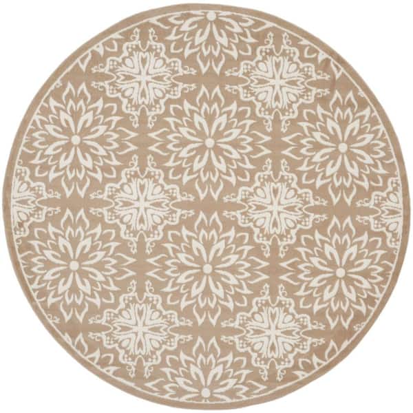 Nourison Jubilant Taupe 8 ft. x 8 ft. Floral Transitional Round Area Rug