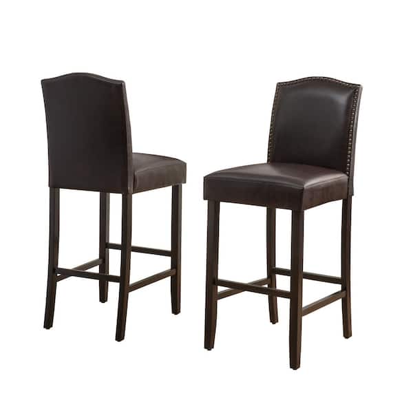 Foot Rest Bar Stool, Leather Nailhead Bar Stools With Back