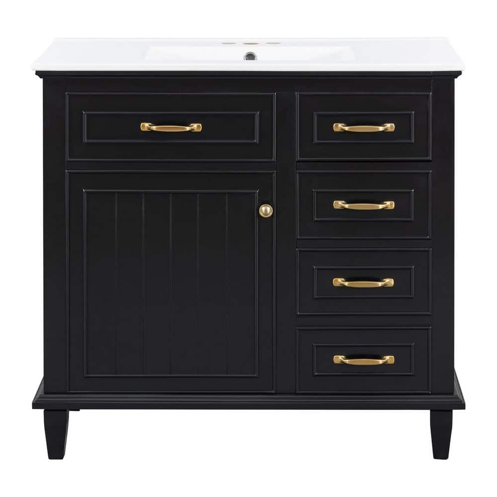 36 in. Single Sink Freestanding Black Bath Vanity with White Ceramic Top price history on PriceWatchPro